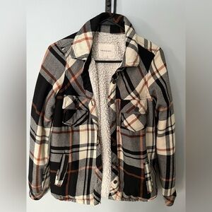 Thread & Supply Black and Cream Plaid Teddy Jacket